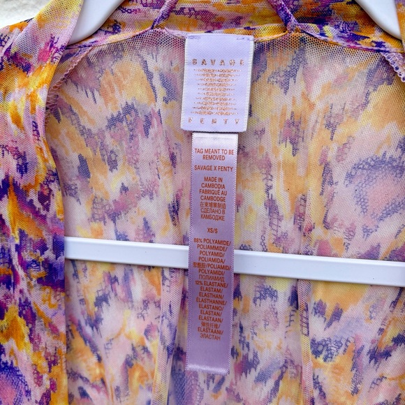Savage X Fenty Cyber Cat Long Sheer Robe in Purple/Orange Print, SZ XS NWOT 🐱 - Picture 10 of 12